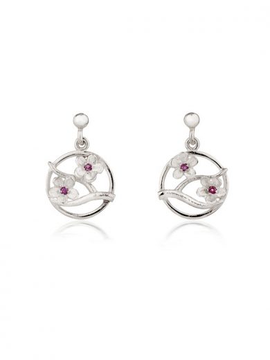 Fiona Kerr Jewellery / Cherry Blossom Silver Drop Earrings with Garnets - CB04G